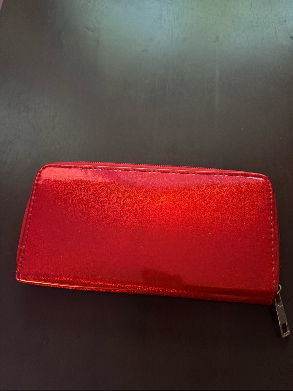 Red Metallic Zip Around Wallet | Multiple 
Card Slots & Compartments